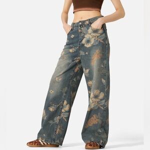 Aelfric Eden Flower Floral Bohemian Hippie Baggy Wide Jeans Jeans Size 32/US 12